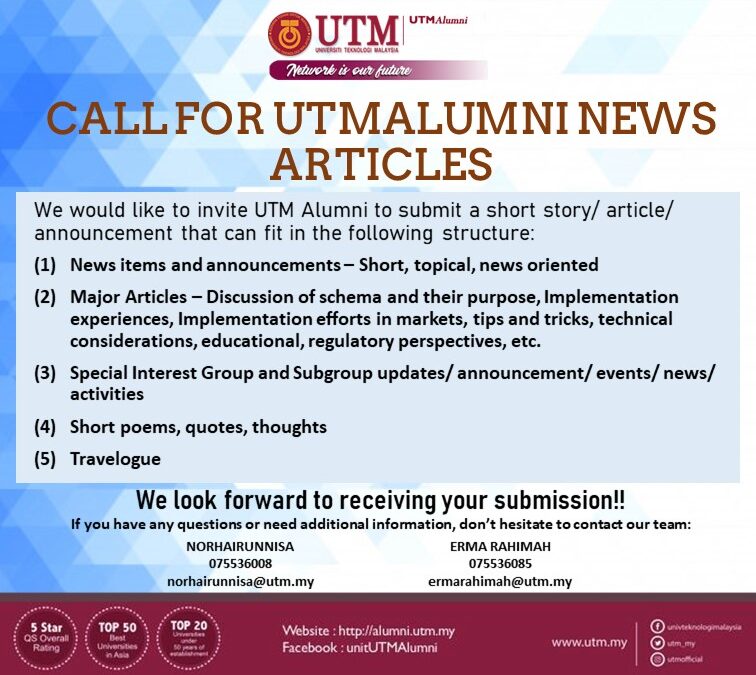 CALL FOR UTMALUMNI NEWS ARTICLES
